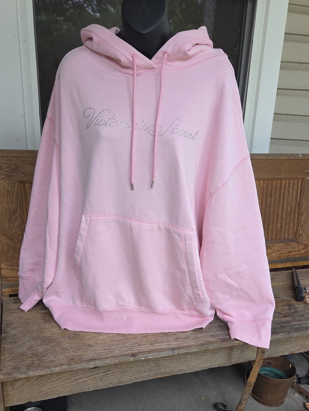 Victoria's Secret Light Pink Rhinestone Script Hoodie